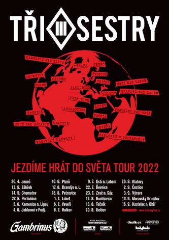 plakát Tři sestry Jezdíme hrát do světa tour 2022